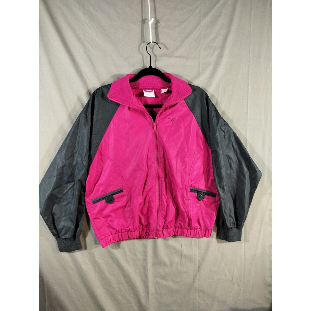 Spalding Windbreaker Jacket Women Large Pink Grey Full Zip Vintage 90s Retro